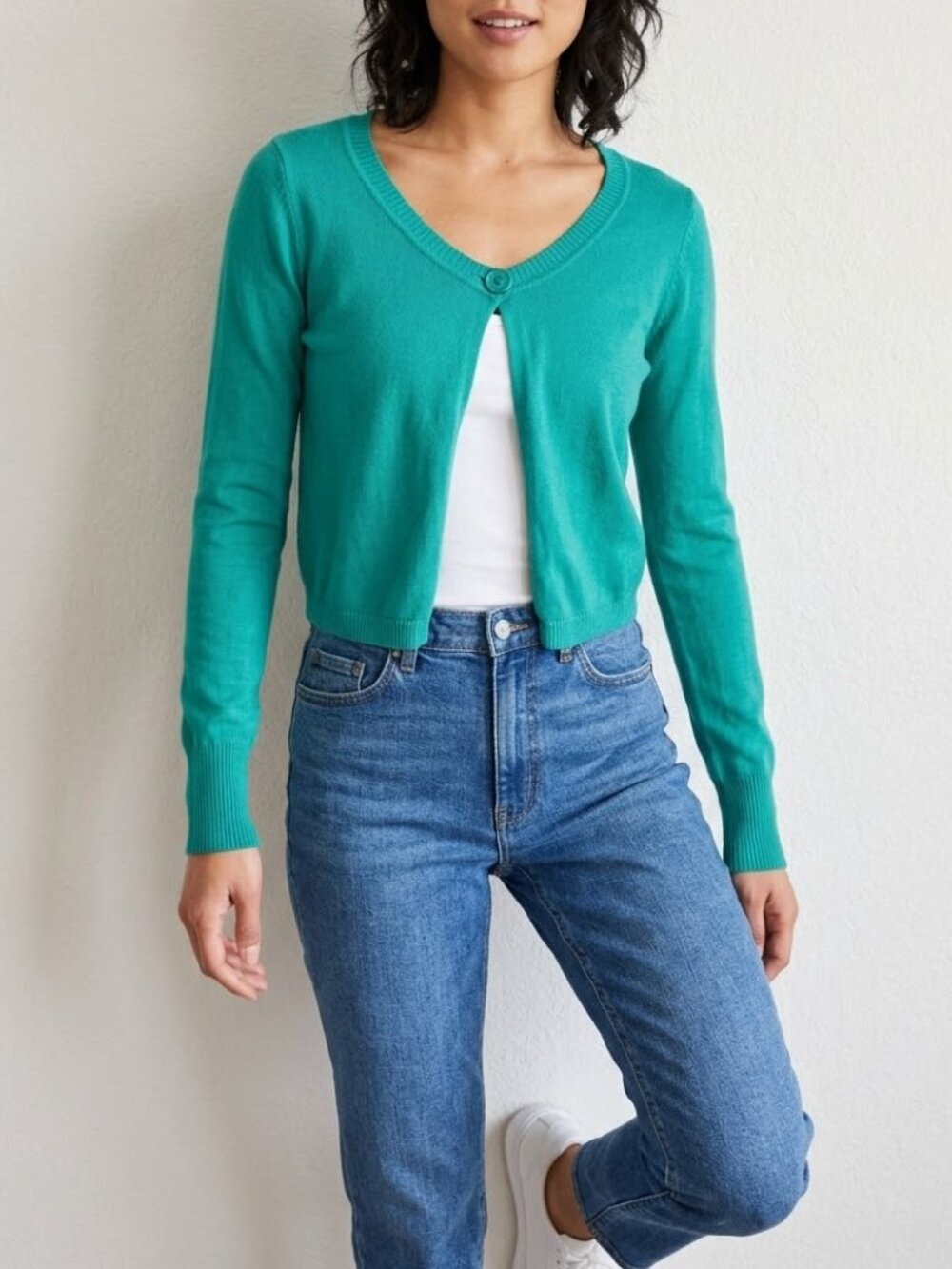 Vintage NWOT ALLOY Green One Button Cropped Cardigan Sweater Sz XL Y2K Retro